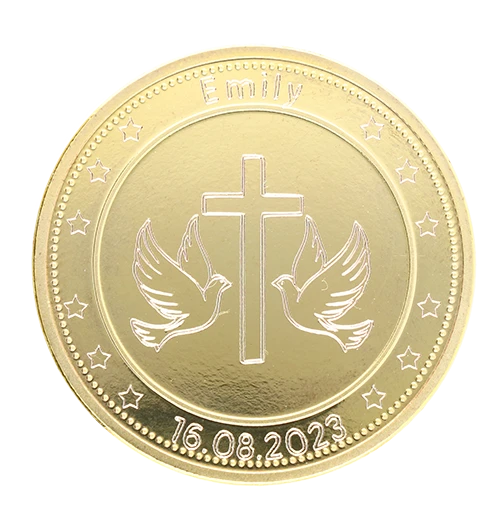 Engraving christening coin
